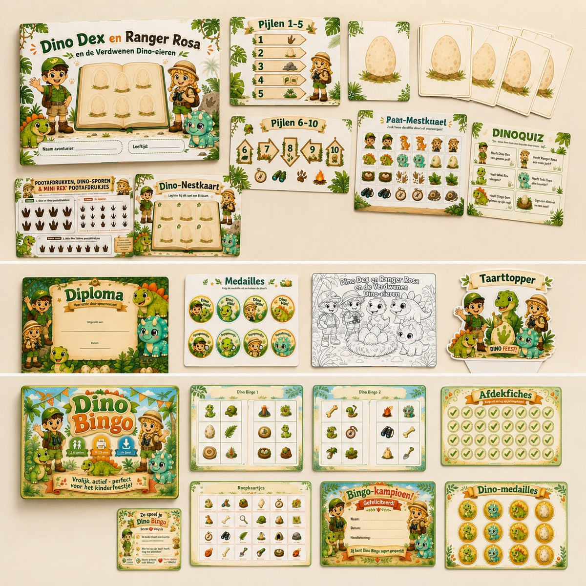 Hoofdafbeelding van de Dino kinderfeestje bundel met speurtocht en bingo.