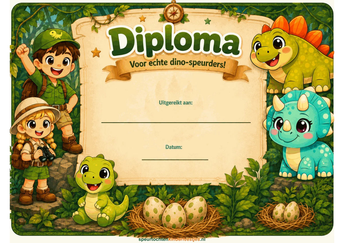 Echte pagina uit de dino speurtocht: diploma
