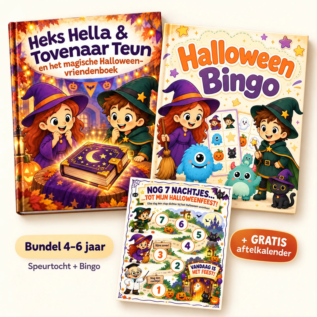 Compleet pakket Halloween speurtocht en bingo voor 4–6 jaar met aftelkalender