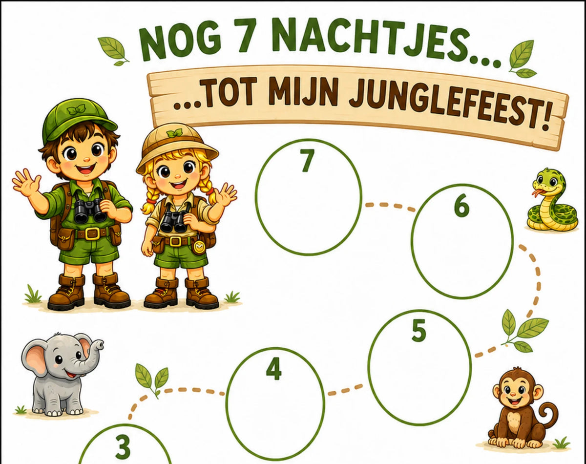 Close-up van de Jungle aftelkalender: nog 7 nachtjes tot het junglefeest