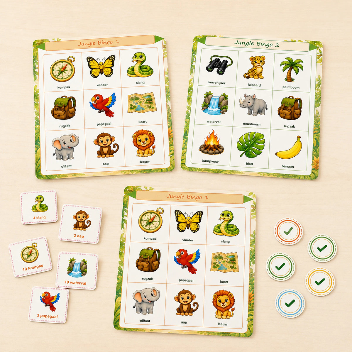 Hoofdafbeelding van de Jungle bingo voor een kinderfeestje.