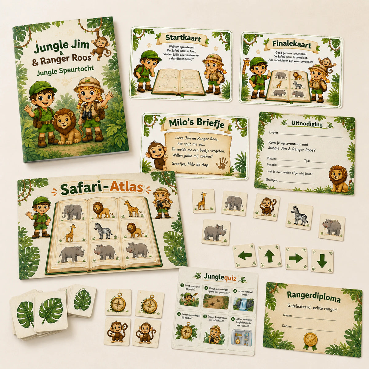 Compleet pakket van de Jungle speurtocht met presentatie, printkit en draaiboek.