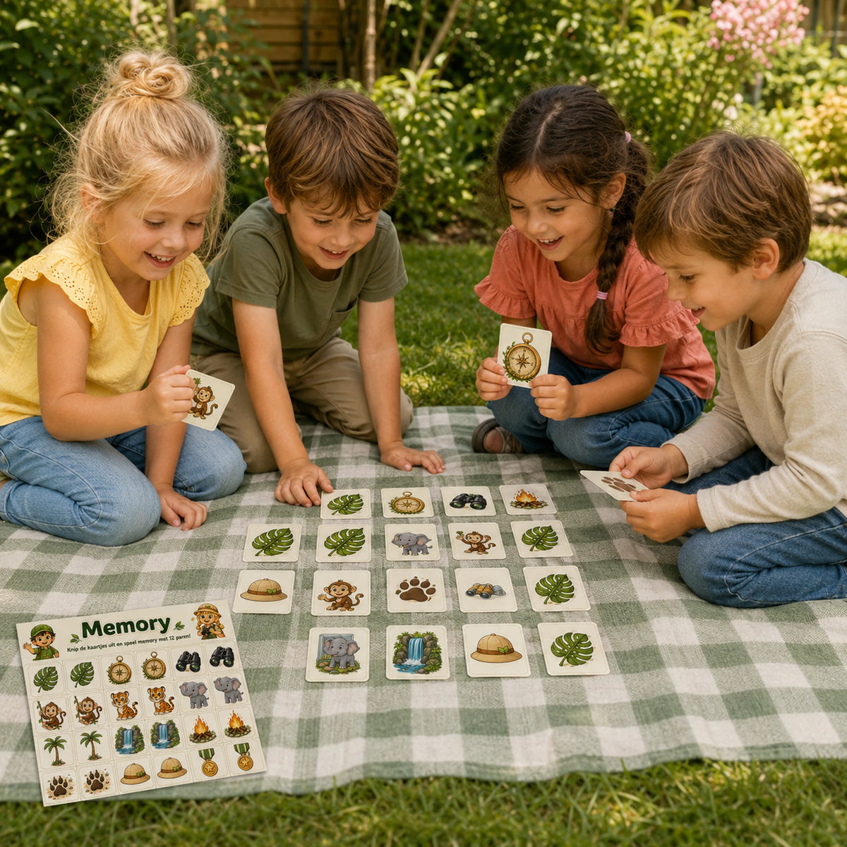 Printbaar memoryspel uit de Jungle speurtocht.