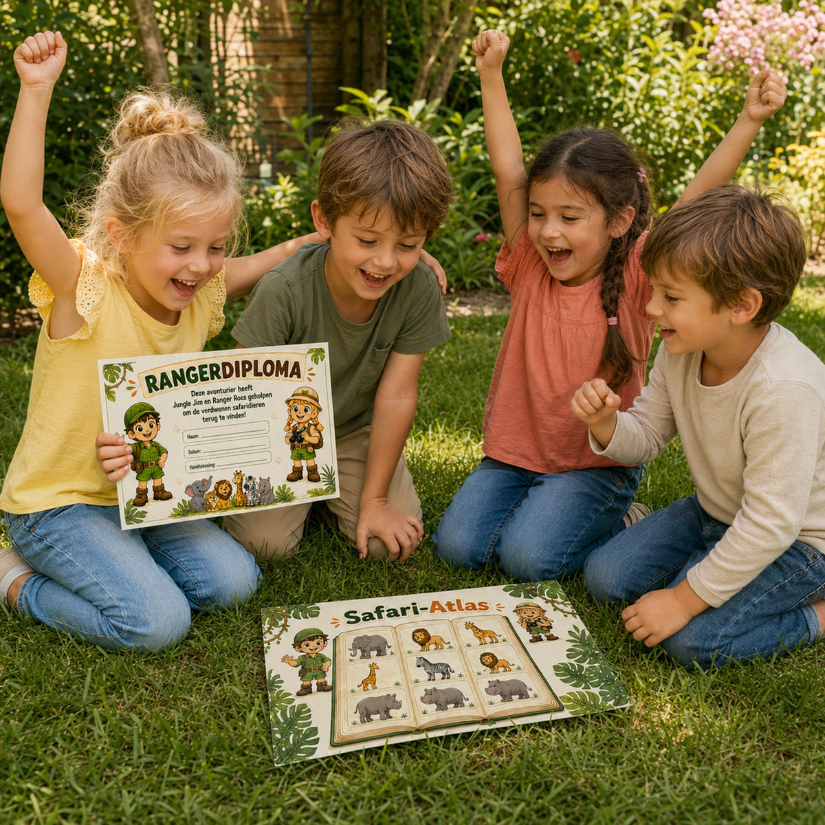 Finale van de Jungle speurtocht met diploma voor de kinderen.