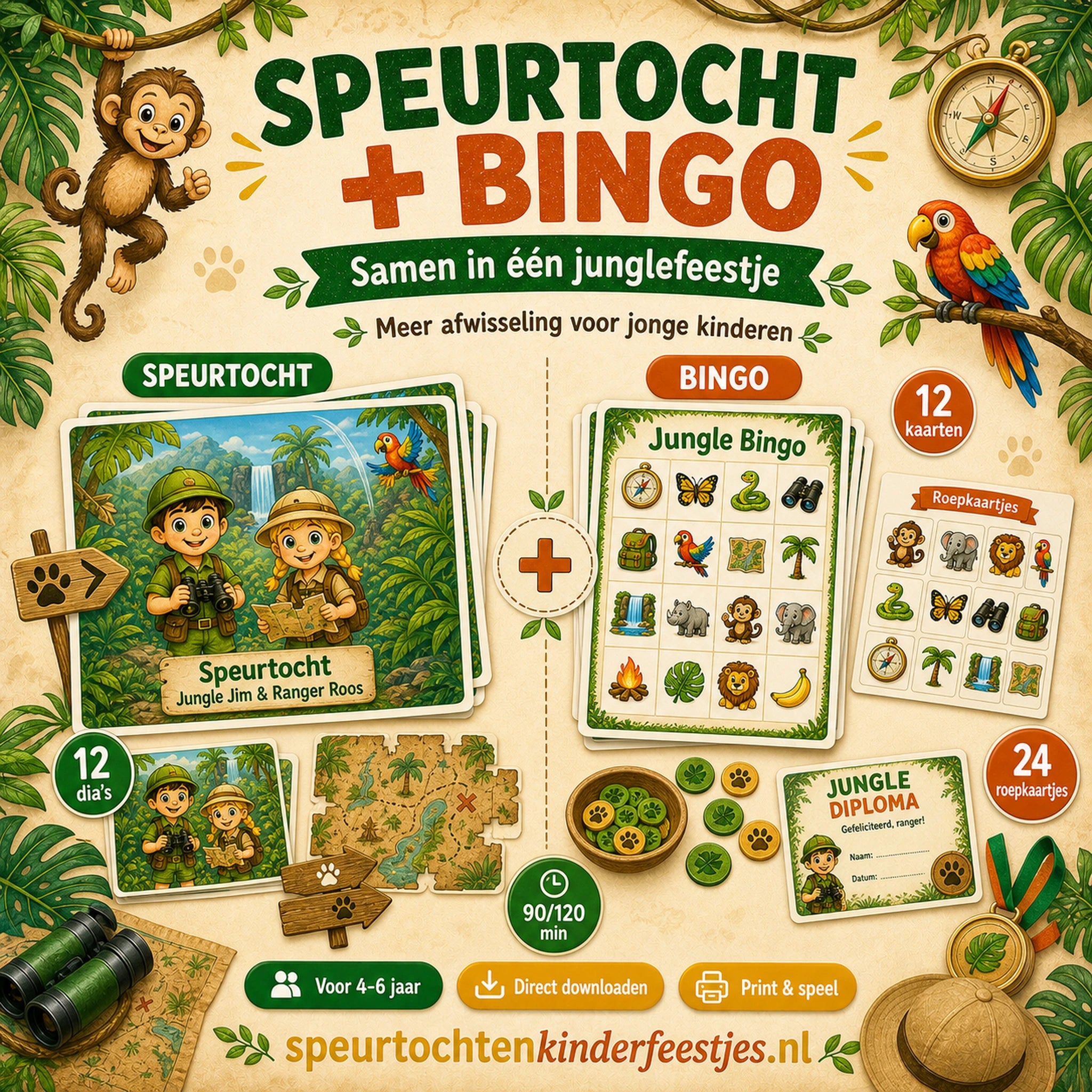 Jungle bundel met speurtocht en bingo als twee activiteiten in een pakket