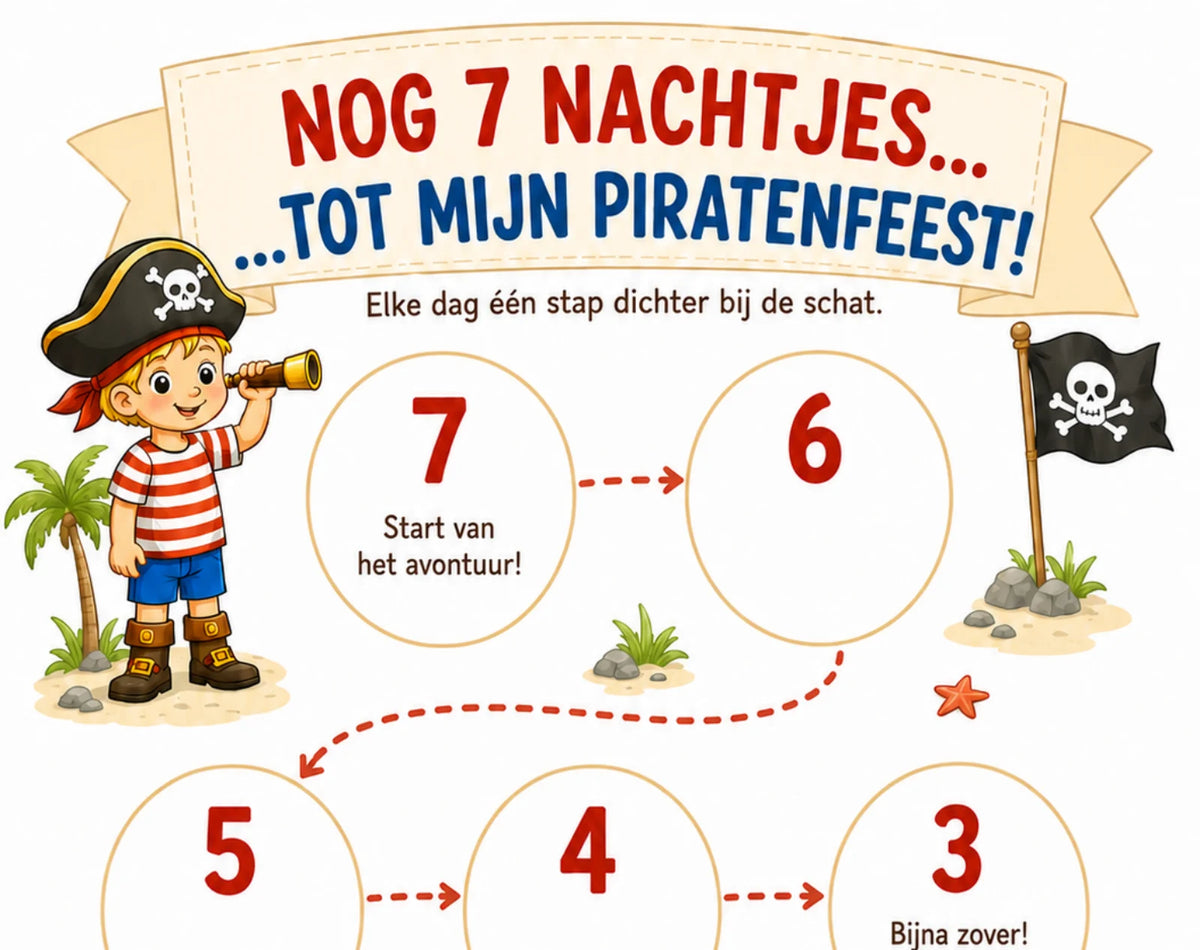 Close-up van de Piraten aftelkalender: nog 7 nachtjes tot het piratenfeest