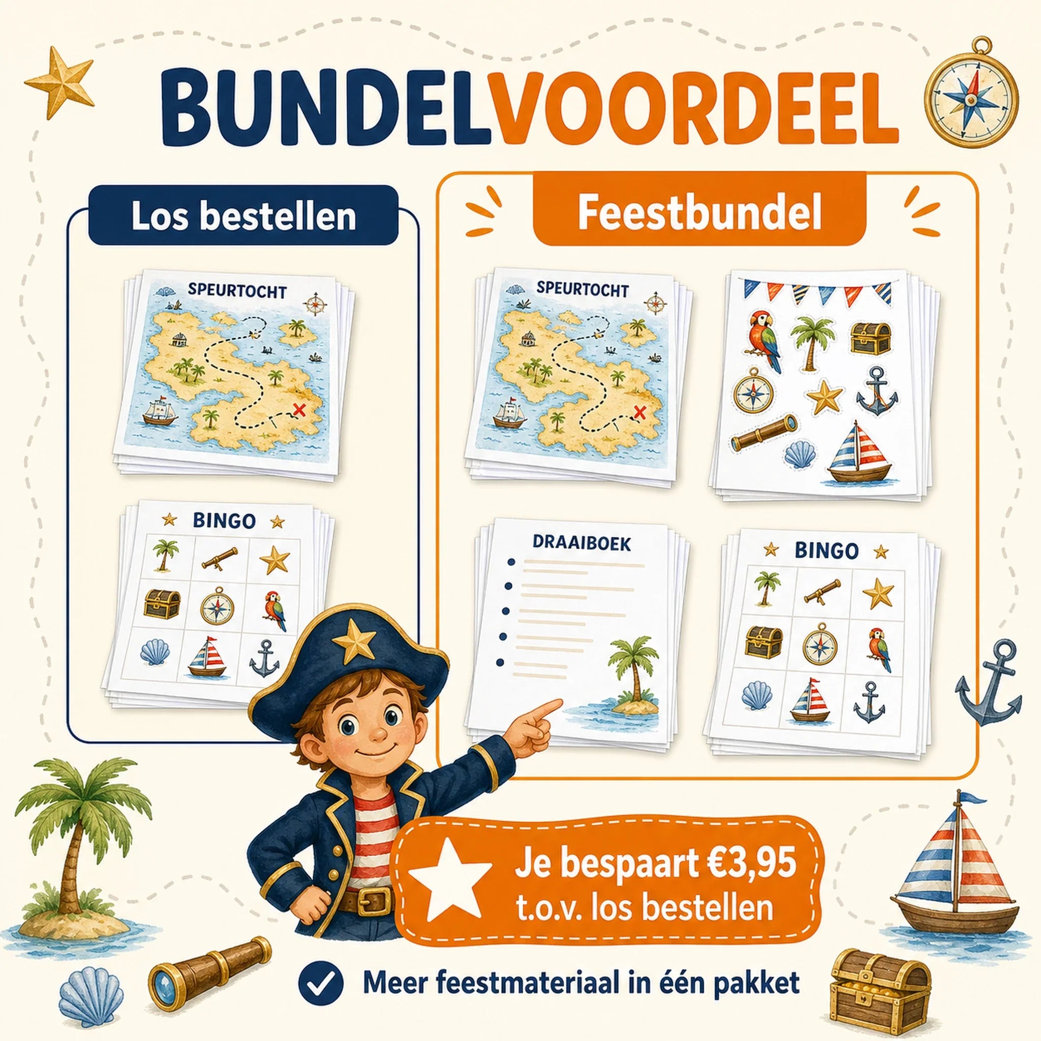 Prijsvoordeel van de piraten feestbundel ten opzichte van los bestellen.