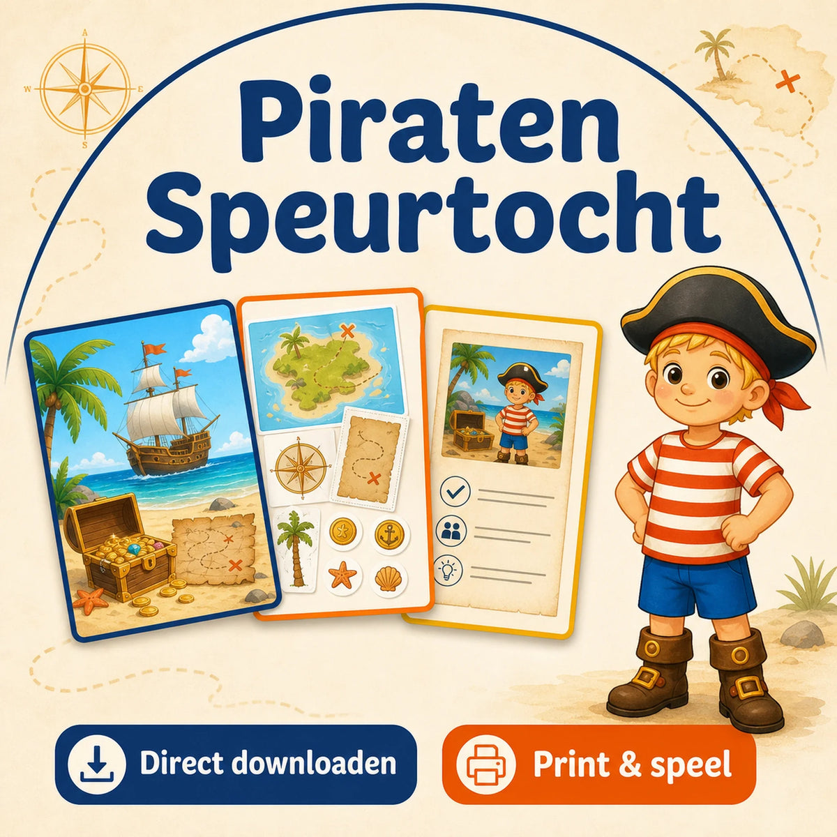 Piraten speurtocht voor een kinderfeestje met cover, printkit en draaiboek.