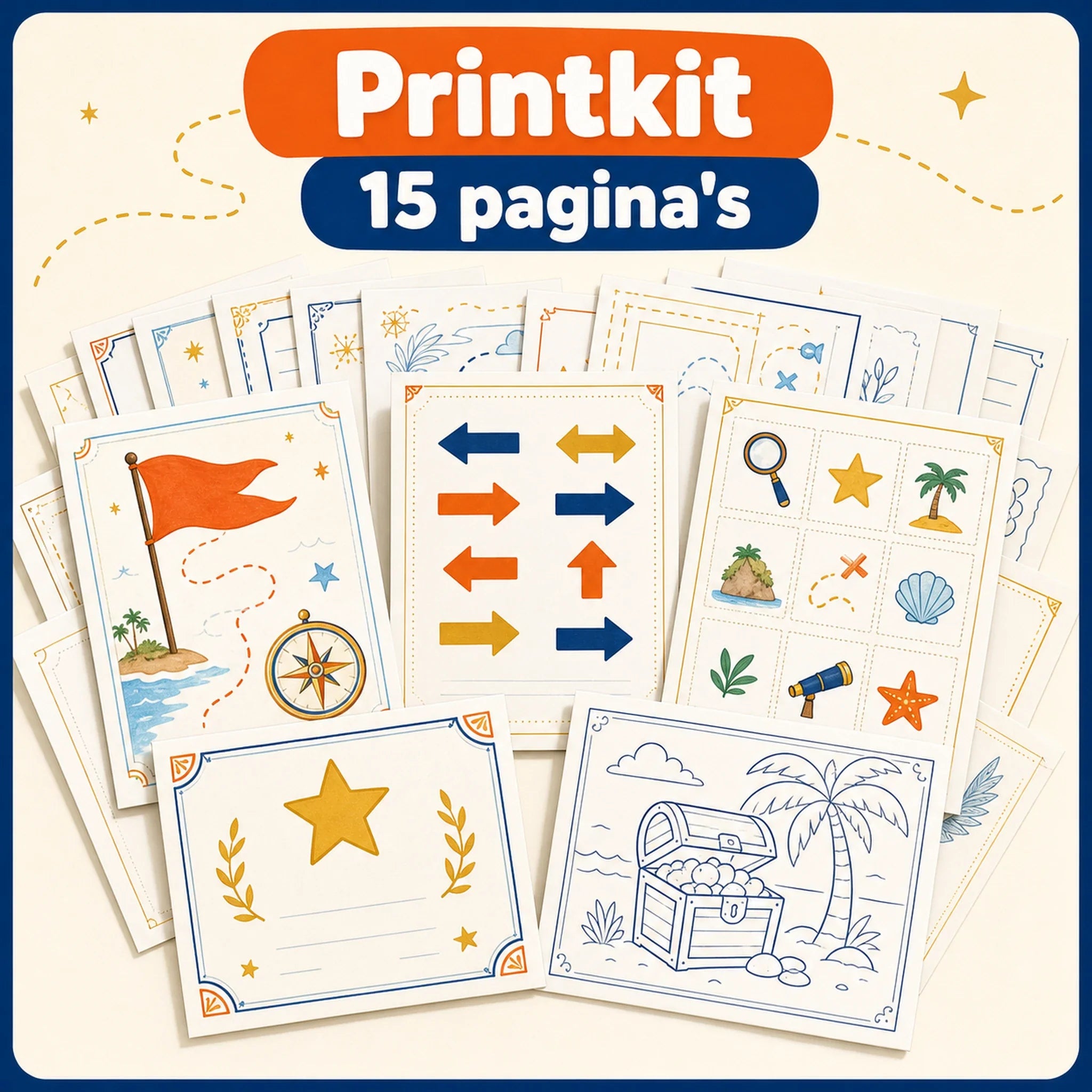Printbare materialen uit de piraten printkit voor een kinderfeestje.