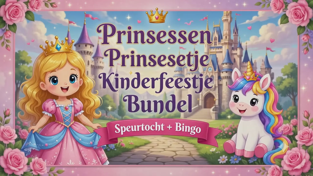 Prinsessen Kinderfeestje Bundel 4, 5 & 6 jaar | Speurtocht + Bingo | Printbaar Feestpakket