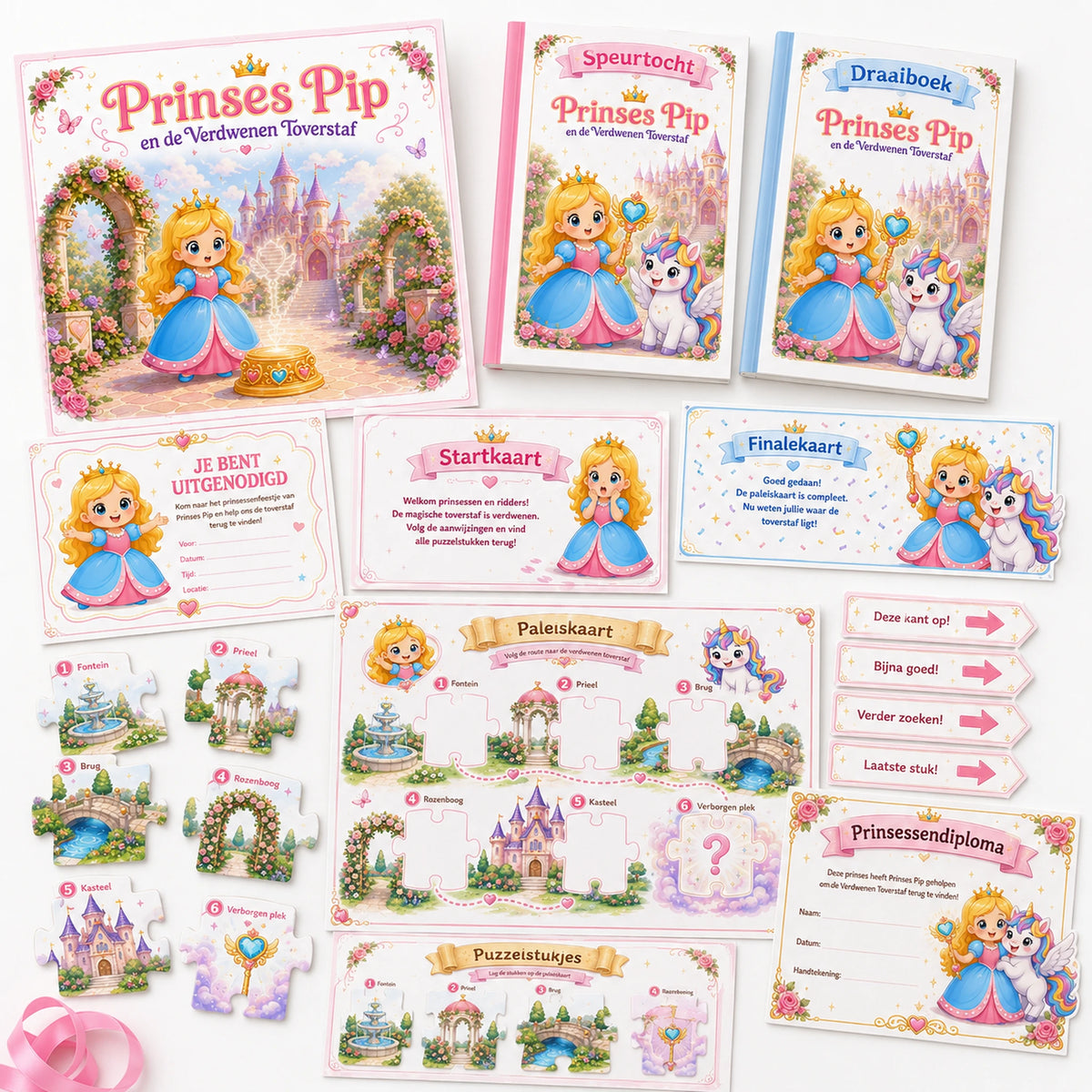 Compleet pakket van de Prinsessen speurtocht met presentatie, printkit en draaiboek.
