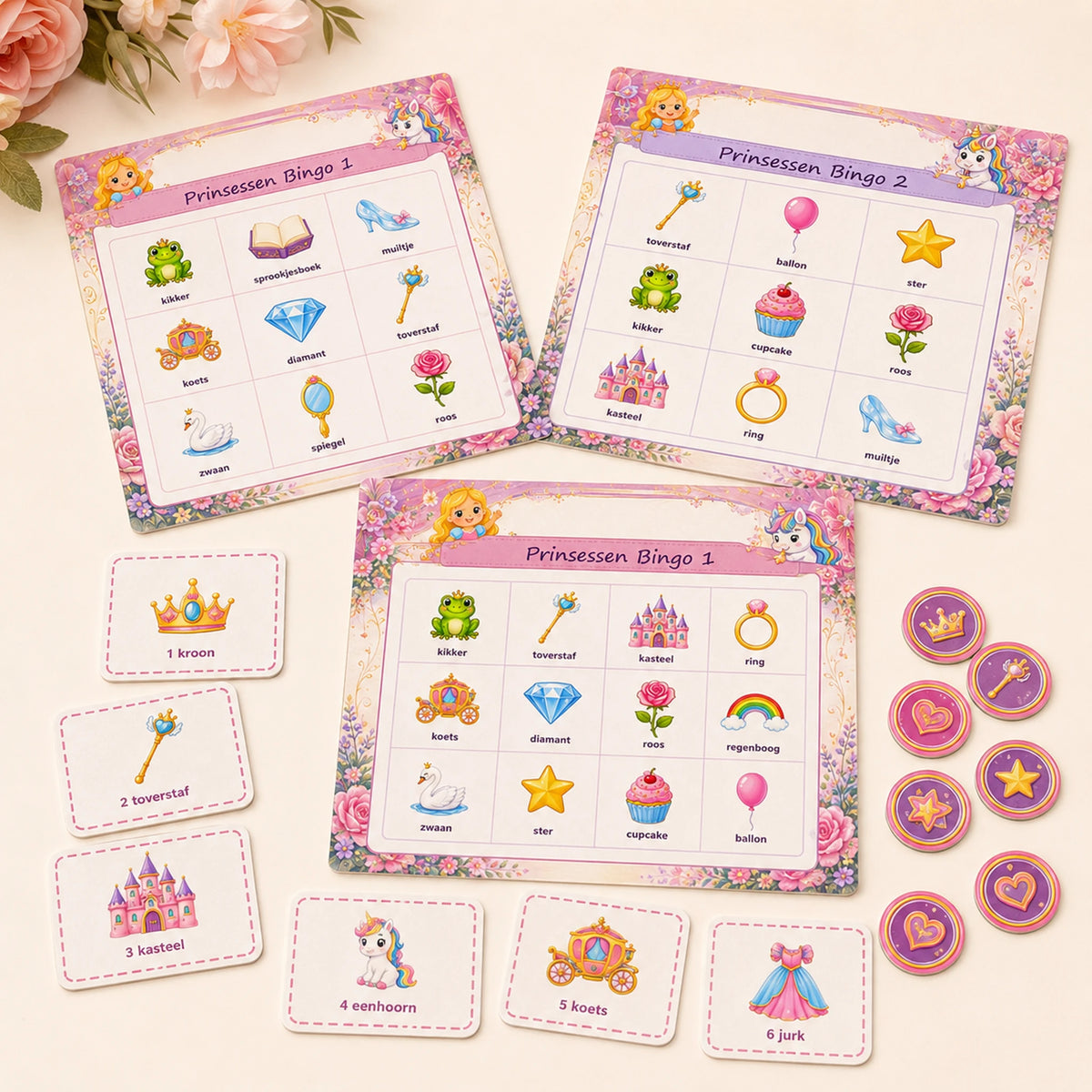 Hoofdafbeelding van de Prinsessen bingo voor een kinderfeestje.