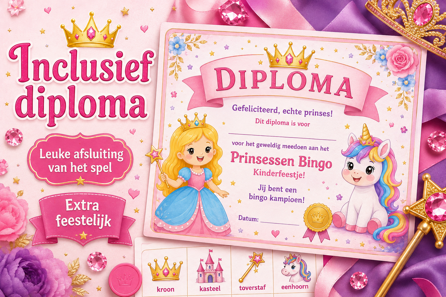 Prinsessen Bingo Printable voor Kinderfeestje