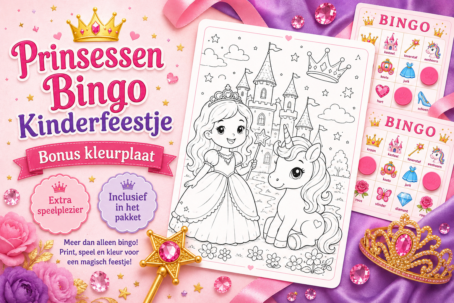 Prinsessen Bingo Printable voor Kinderfeestje