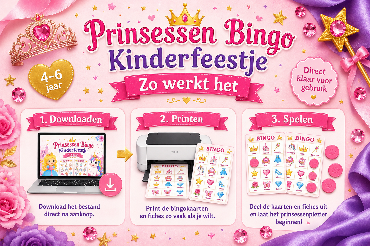 Prinsessen Bingo Printable voor Kinderfeestje