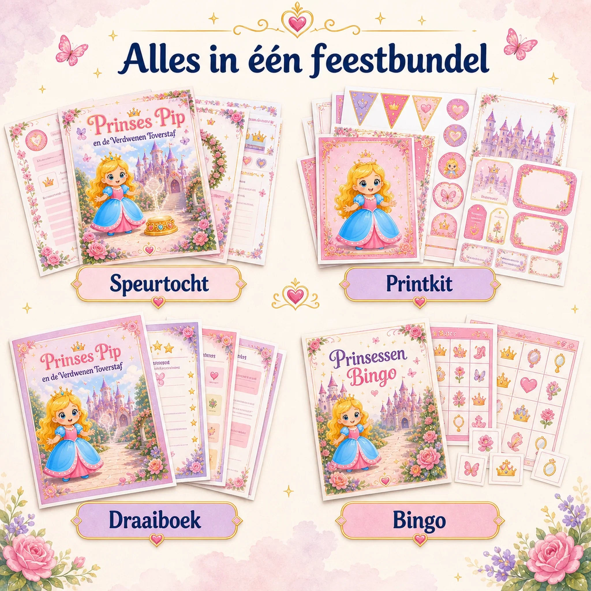 Complete prinsessen bundel met speurtocht, printkit, draaiboek en bingo.