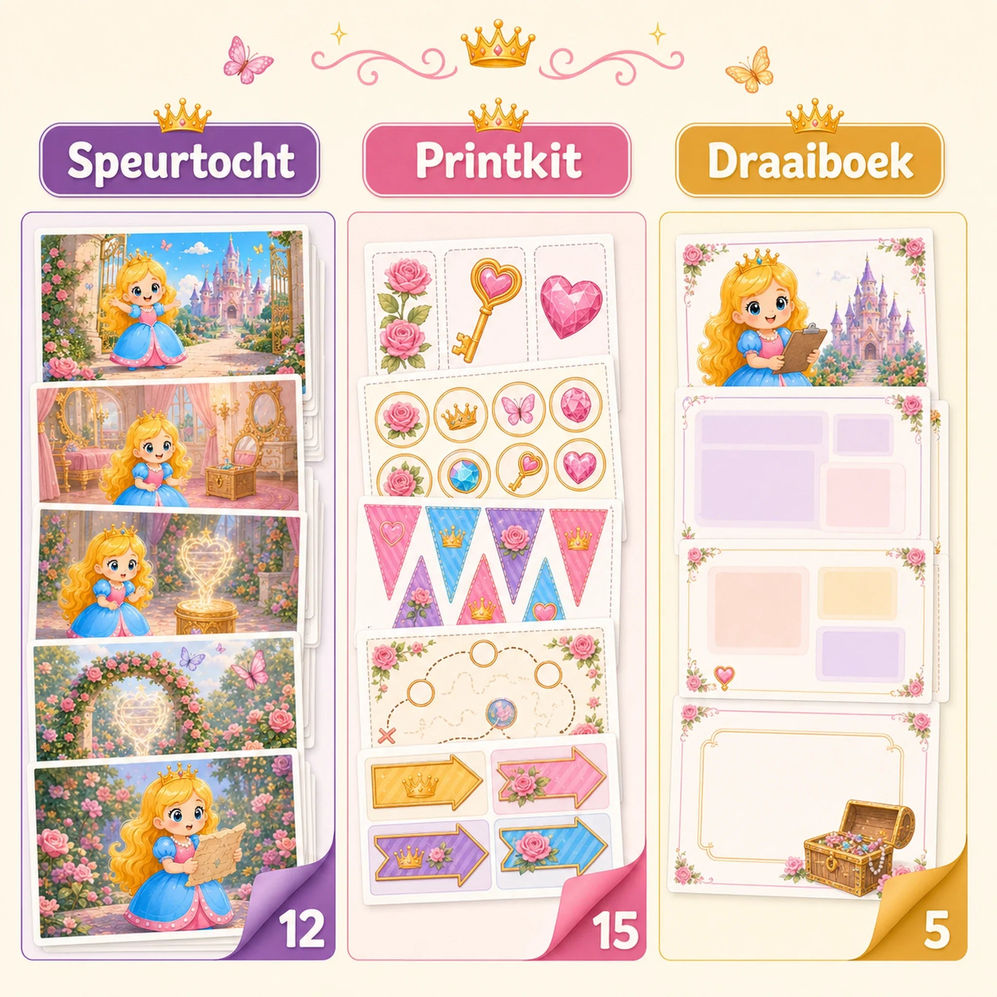 Complete prinsessen speurtochtset met speurtocht, printkit en draaiboek.