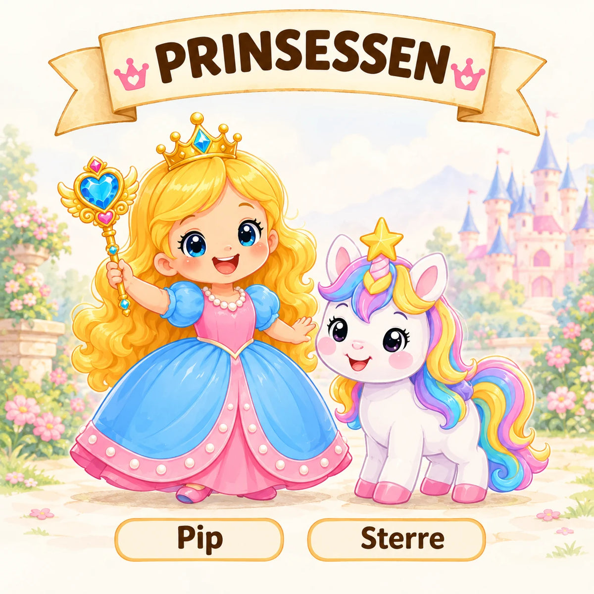 	Prinsessen speurtocht kinderfeestje 4-6 jaar – prinsessen Pip en Sterre bij het kasteel, printable verjaardagsspel