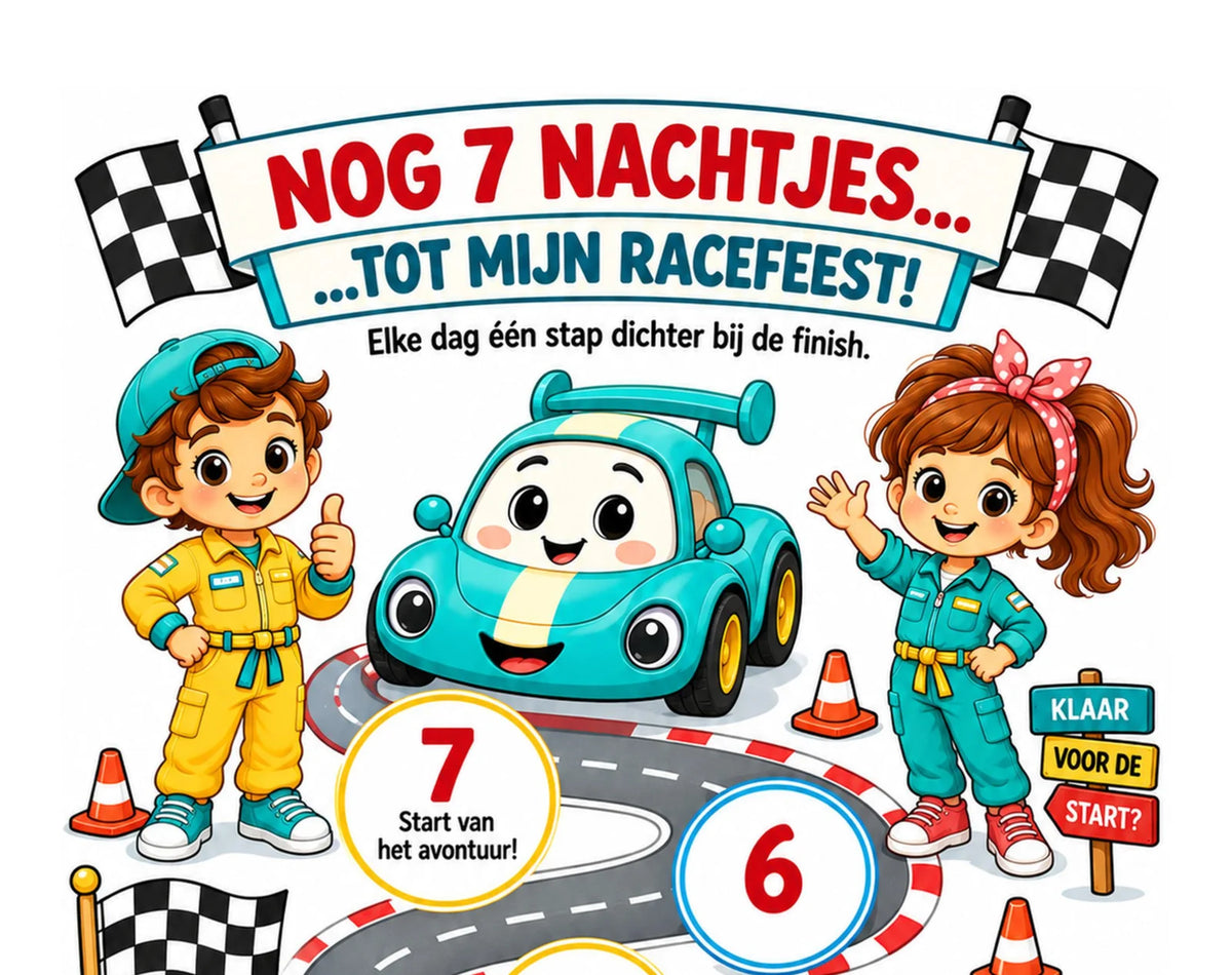 Close-up van de Racen aftelkalender: nog 7 nachtjes tot het racefeest