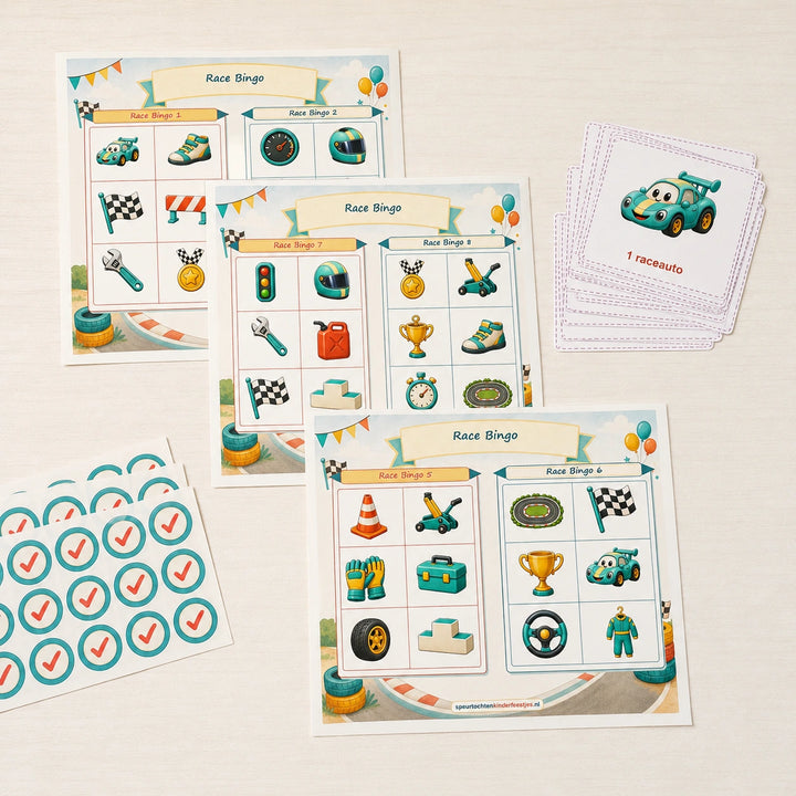 Hoofdafbeelding van de Racen bingo voor een kinderfeestje.