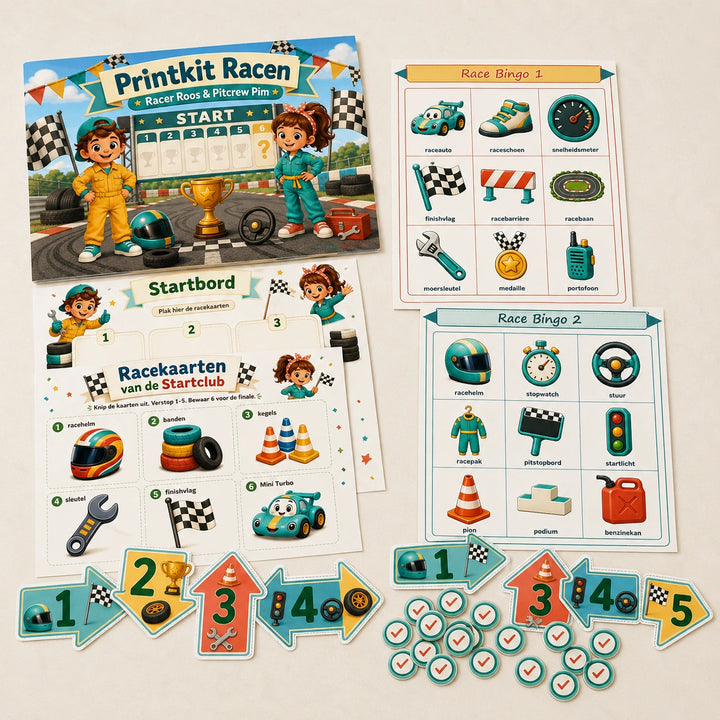 Hoofdafbeelding van de Racen kinderfeestje bundel met speurtocht en bingo.