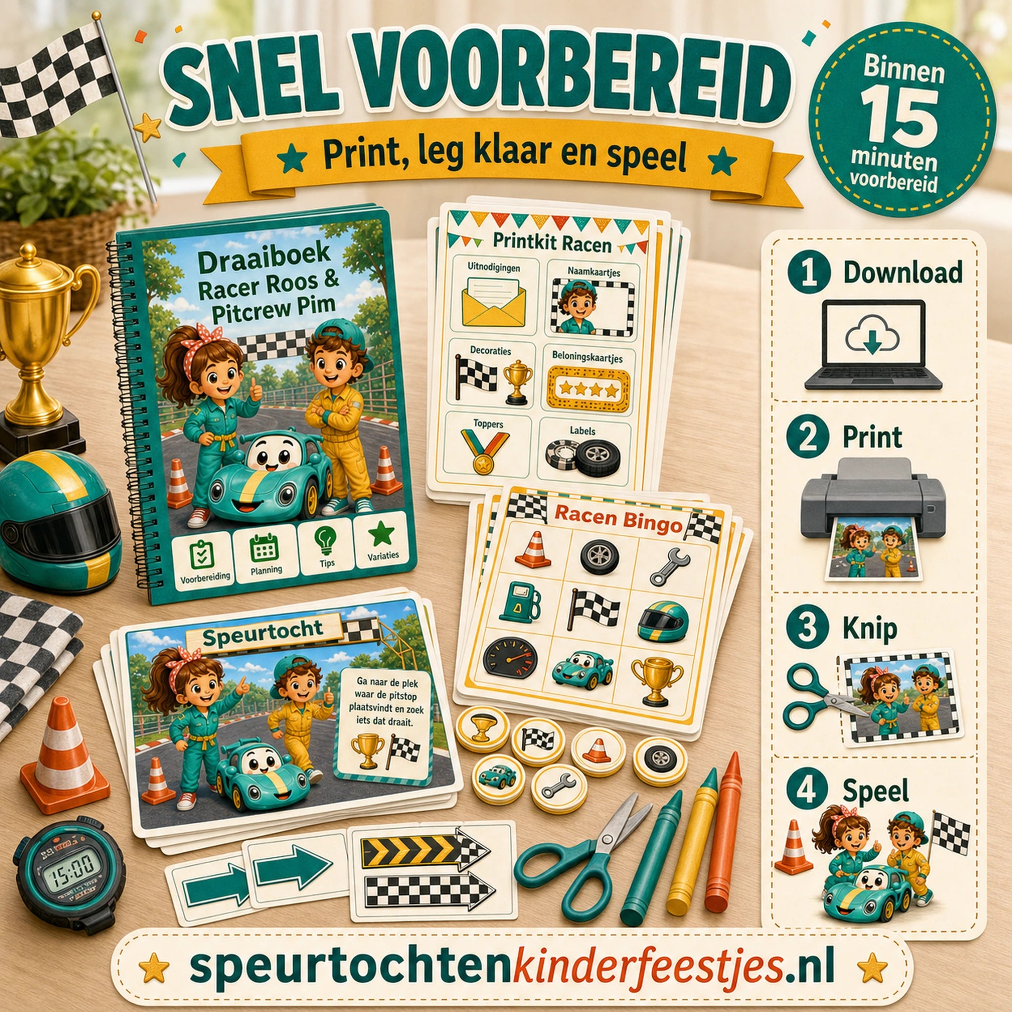 Racen bundel die snel voorbereid is met downloaden, printen, knippen en spelen