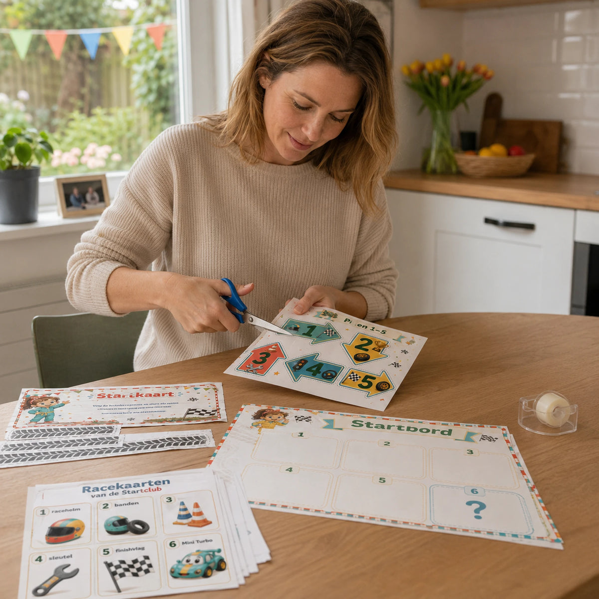 Ouder bereidt de Racen speurtocht voor door de materialen te printen.