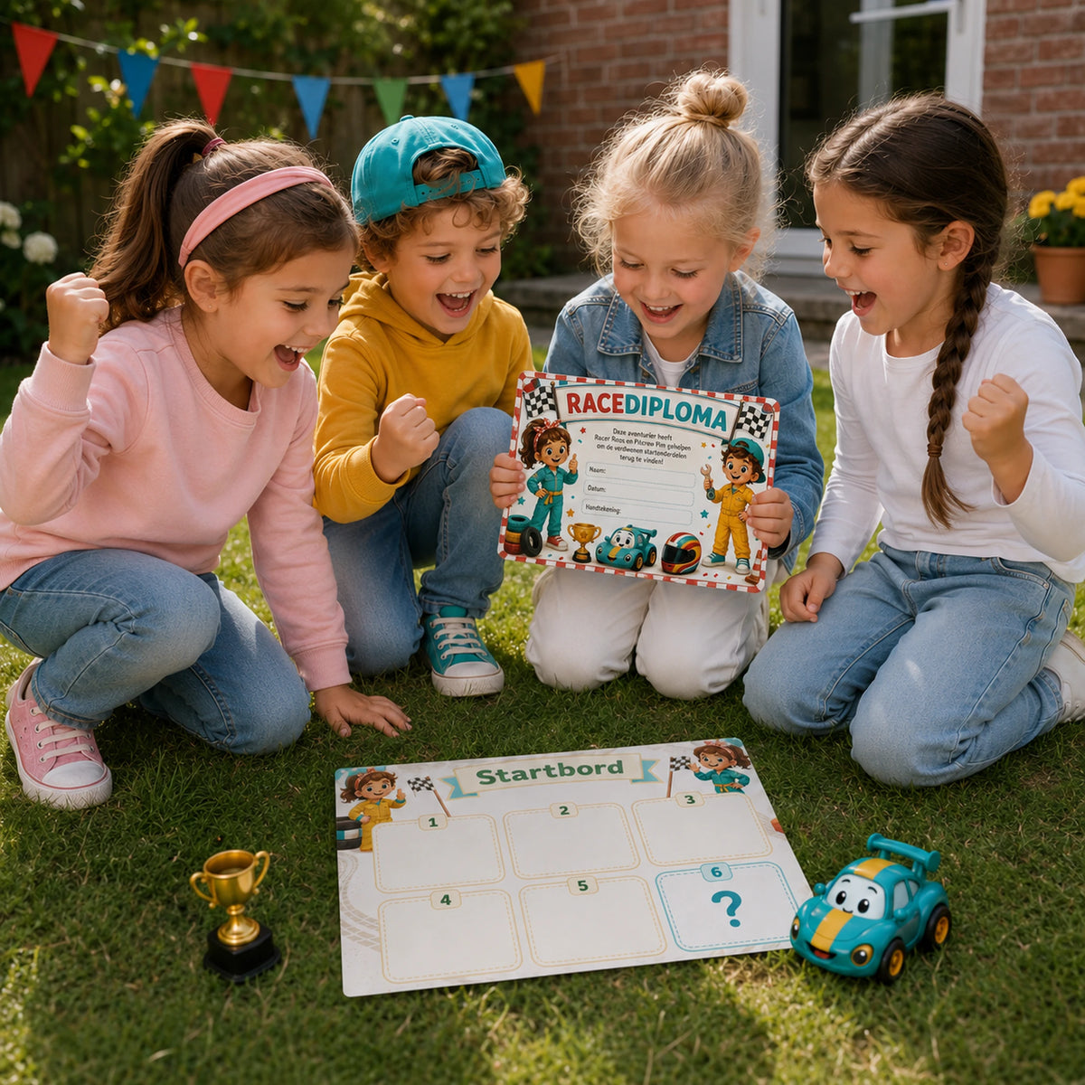 Finale van de Racen speurtocht met diploma voor de kinderen.