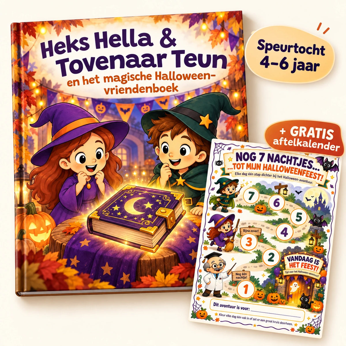 Halloween speurtocht voor 4–6 jaar met Heks Hella en Tovenaar Teun: compleet pakket