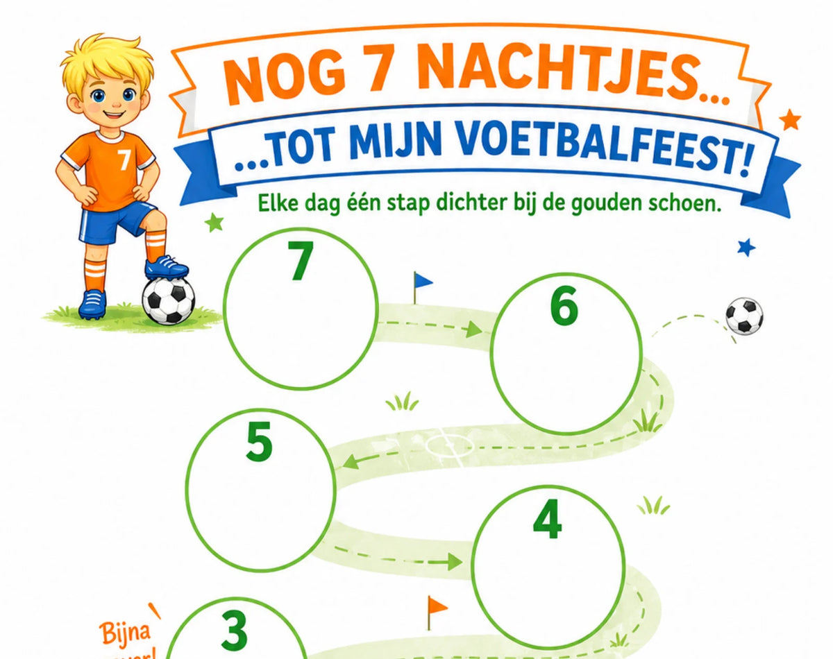 Close-up van de Voetbal aftelkalender: nog 7 nachtjes tot het voetbalfeest