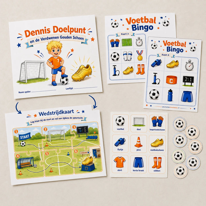 Hoofdafbeelding van de Voetbal kinderfeestje bundel met speurtocht en bingo.