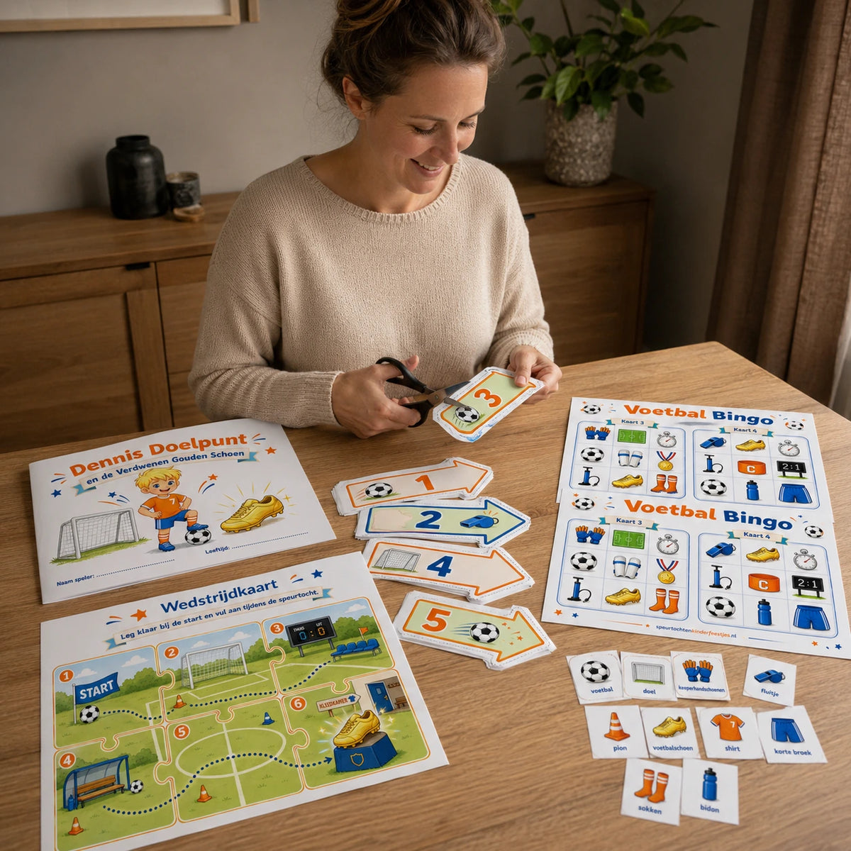 Ouder bereidt de Voetbal kinderfeestje bundel voor.