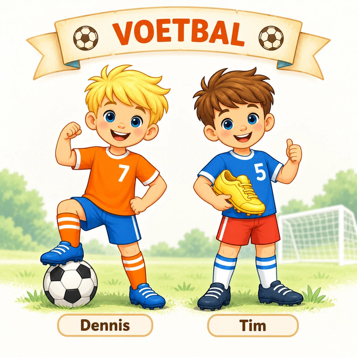 Kinderen spelen de Dennis Doelpunt voetbal speurtocht