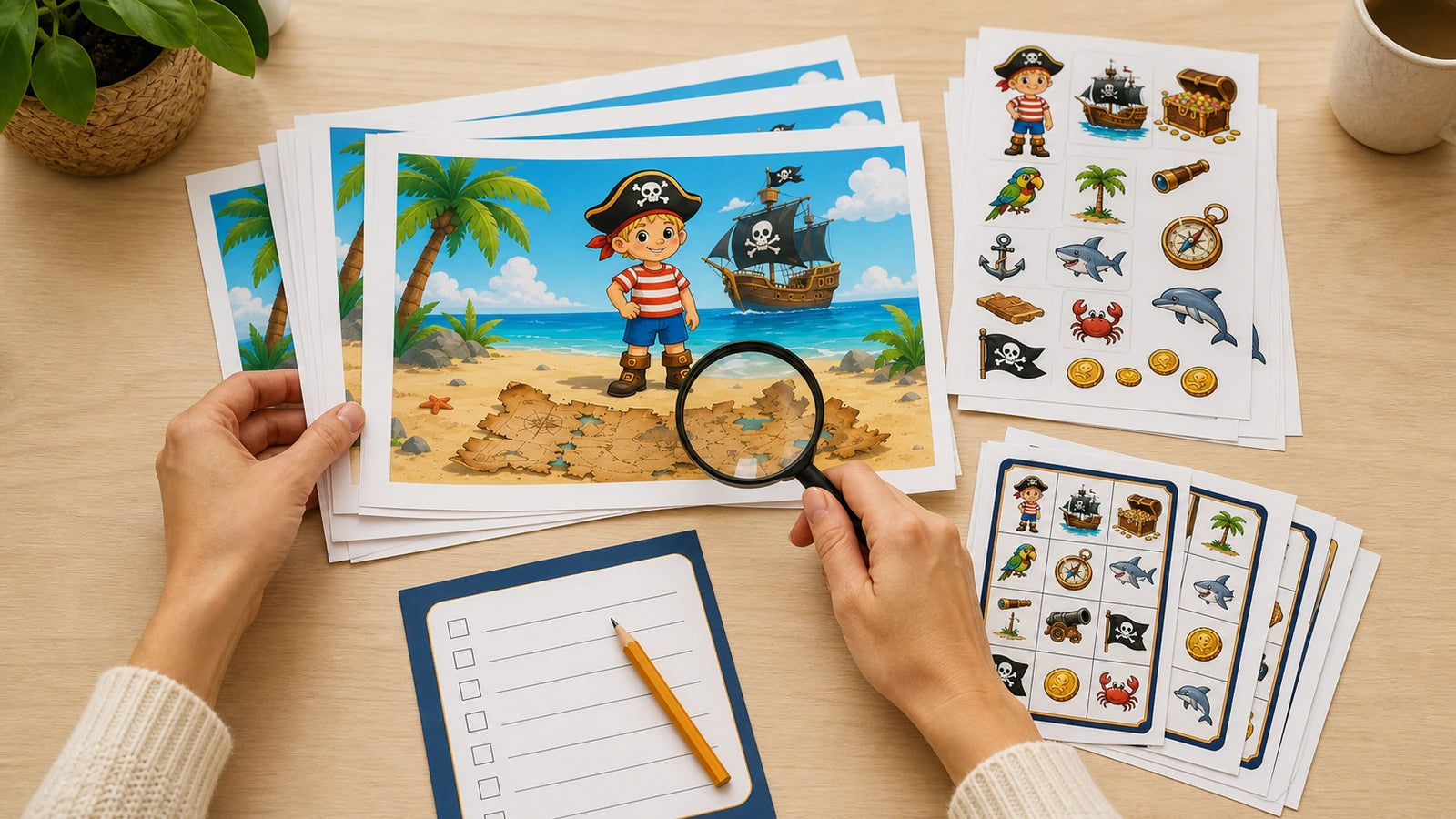 Illustratie van de controle van printbare speurtochtmaterialen voor kinderen van 4 tot 6 jaar