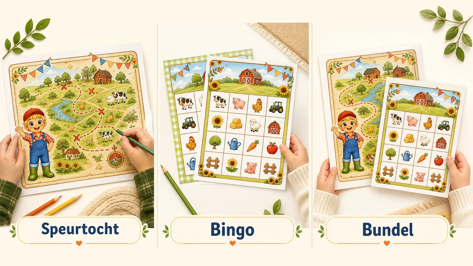 Voorbeelden van een speurtocht, bingo en bundel voor een kinderfeestje thuis
