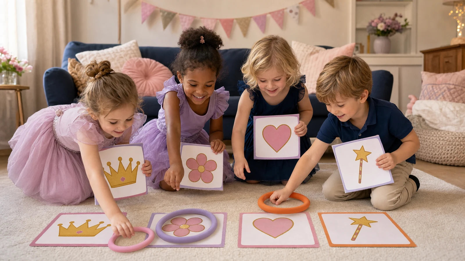 Kinderen van 5 jaar voeren samen een visuele speurtochtopdracht uit