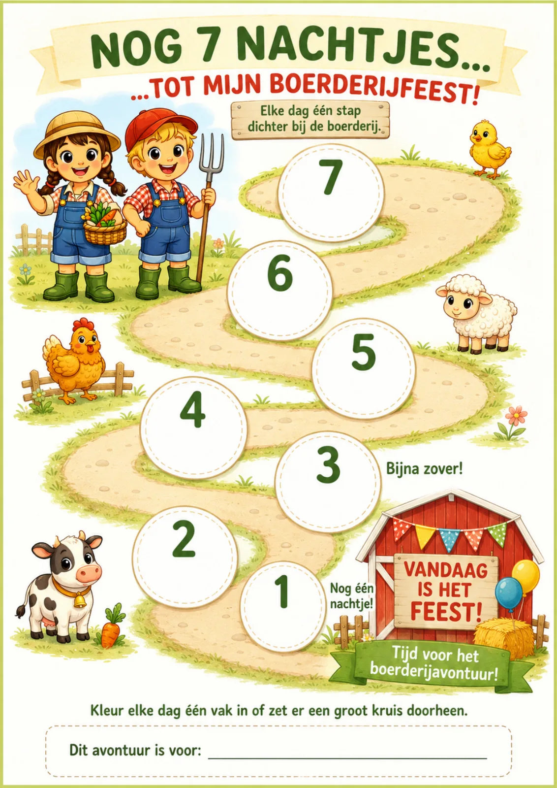 Aftelkalender voor het boerderijfeest: nog 7 nachtjes tot het feest