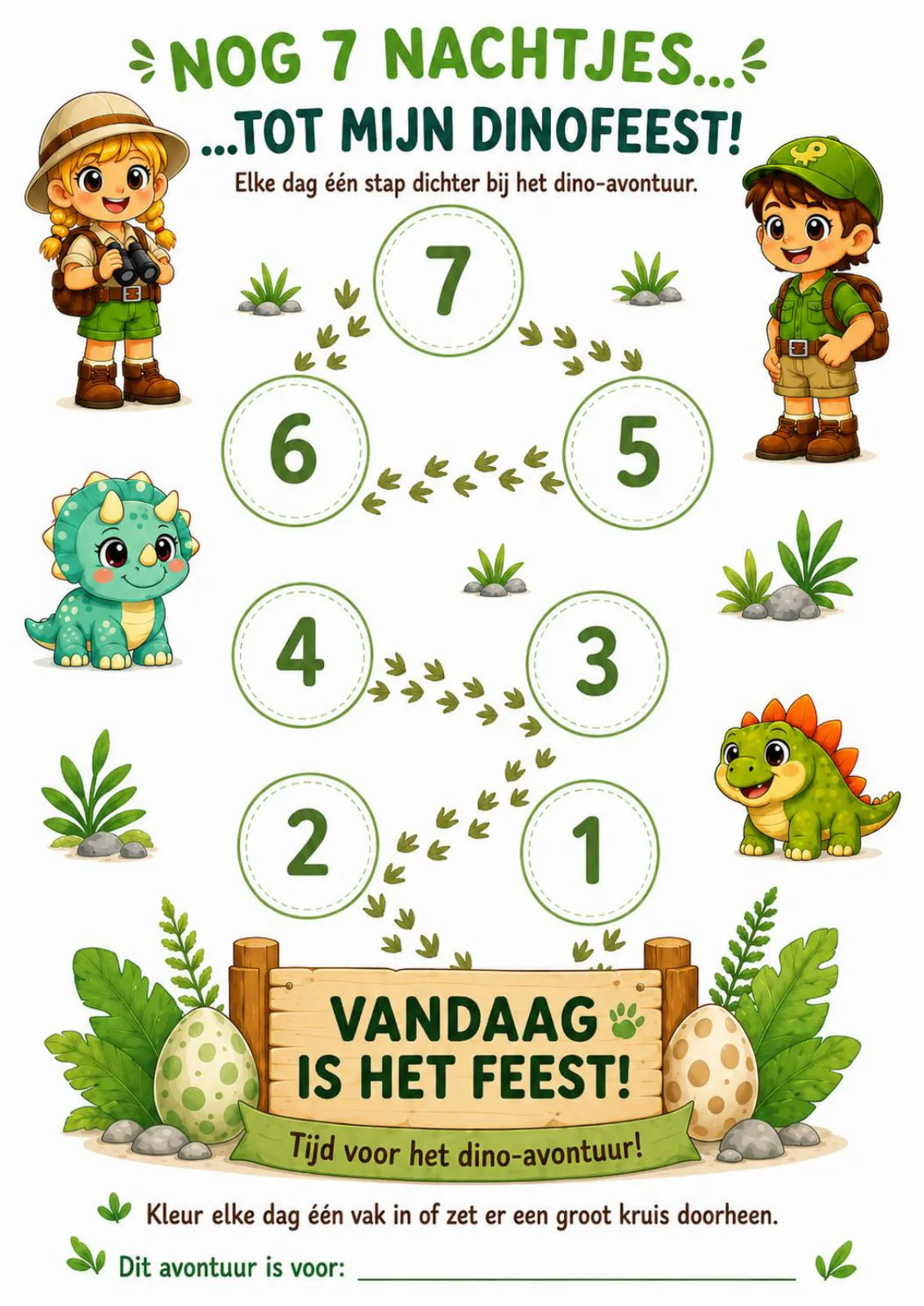 Aftelkalender voor het dinofeest: nog 7 nachtjes tot het feest