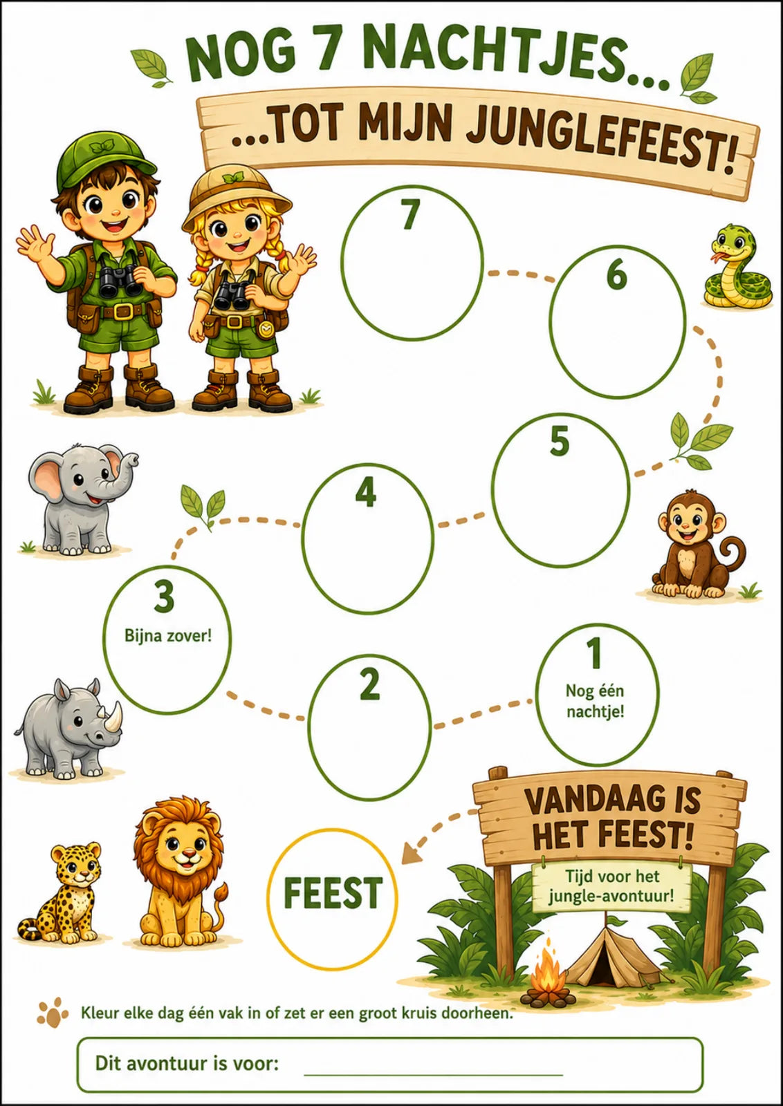 Aftelkalender voor het junglefeest: nog 7 nachtjes tot het feest