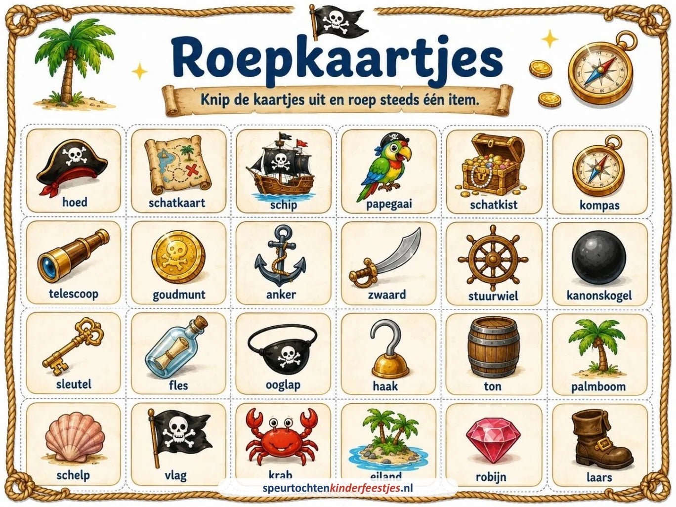 Roepkaartjes: echte pagina 9 uit het Piraten Bingo-bestand.