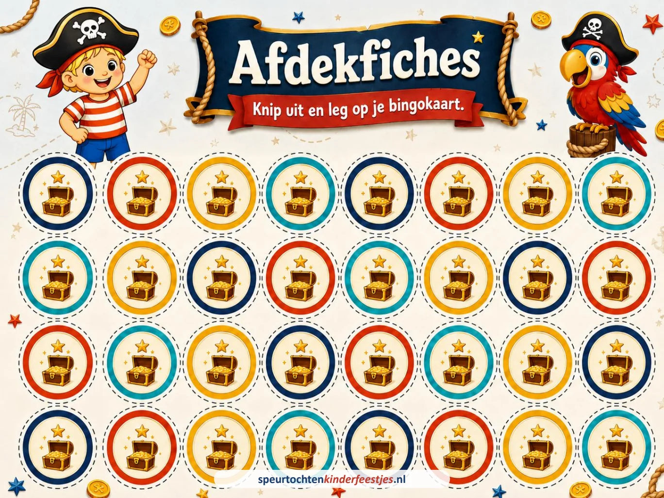 Afdekfiches: echte pagina 10 uit het Piraten Bingo-bestand.