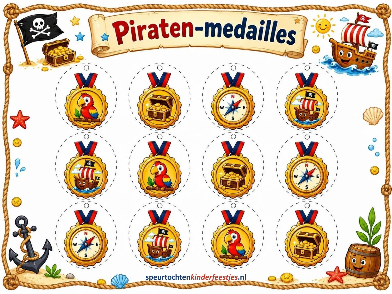 Kleurplaat: echte pagina 12 uit het Piraten Bingo-bestand.