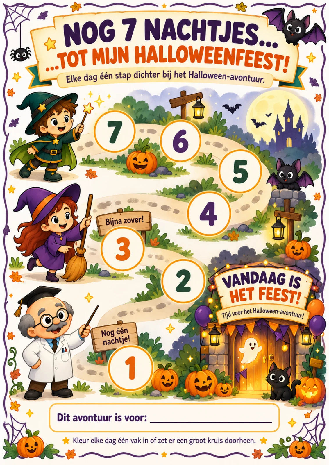 Aftelkalender voor het halloweenfeest: nog 7 nachtjes tot het feest